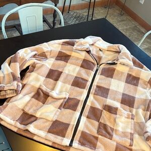 SHEIN Brown and Cream Plaid Jacket